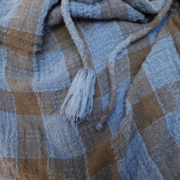 Free People Honey Grove Blue & Black Checkered Buffalo Plaid Peasant Top, Size S - Picture 8 of 9